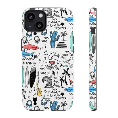 Doodle Beach Party Tough Phone Case – iPhone 13, Glossy