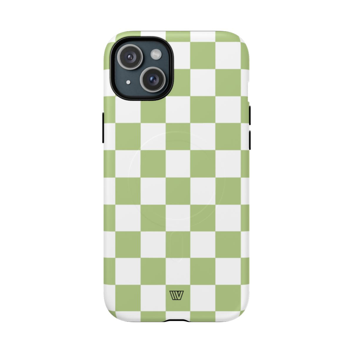 PALE OLIVE WHITE CHECKERBOARD | MagSafe Tough iPhone Case