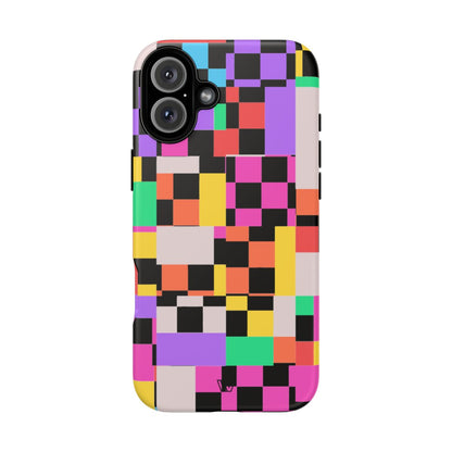 Mashed Up Checkerboard Tough Phone Case – iPhone 16 Plus, Matte
