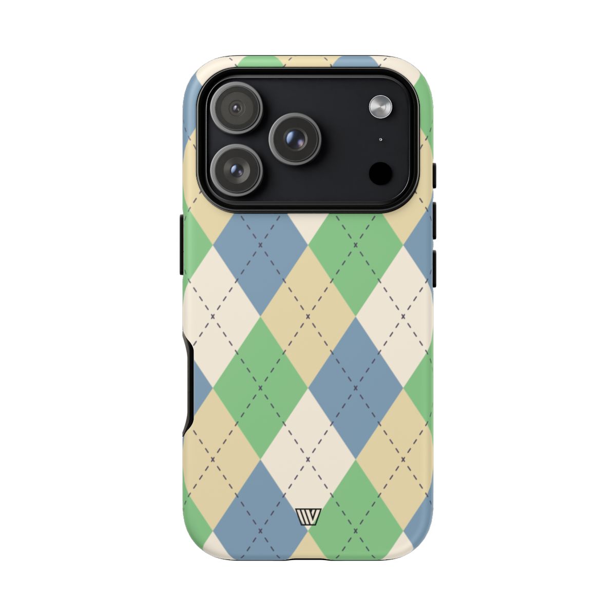 Green Blue Beige Argyle Tough Phone Case – iPhone 18 Pro, Matte