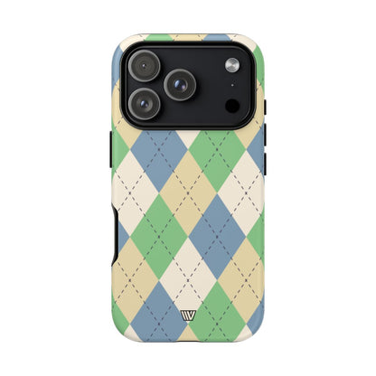 Green Blue Beige Argyle Tough Phone Case – iPhone 18 Pro, Matte