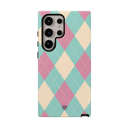 Blue Pink Beige Argyle Tough Phone Case – Samsung Galaxy S24 Ultra, Matte