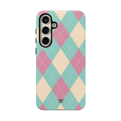 Blue Pink Beige Argyle Tough Phone Case – Samsung Galaxy S24 Plus, Matte