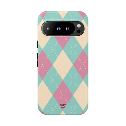Blue Pink Beige Argyle Tough Phone Case – Google Pixel 9 Pro, Matte