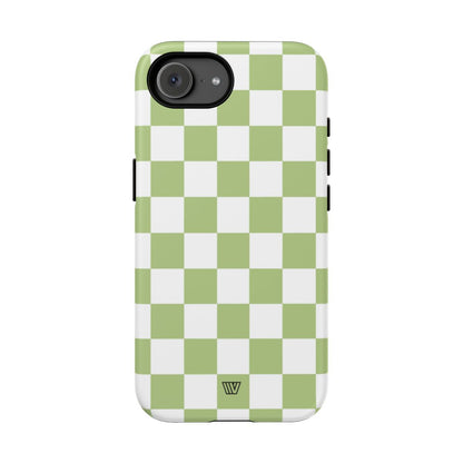Pale Olive White Checkerboard Tough Phone Case – iPhone 17e, Matte