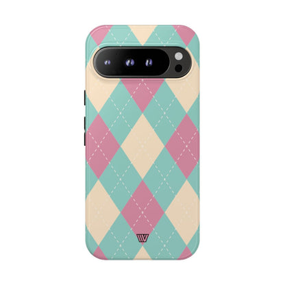 Blue Pink Beige Argyle Tough Phone Case – Google Pixel 9 Pro XL, Glossy