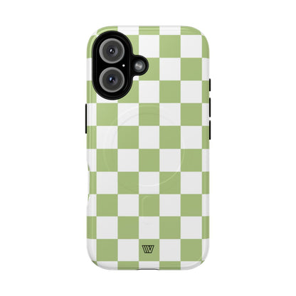 PALE OLIVE WHITE CHECKERBOARD | MagSafe Tough iPhone Case