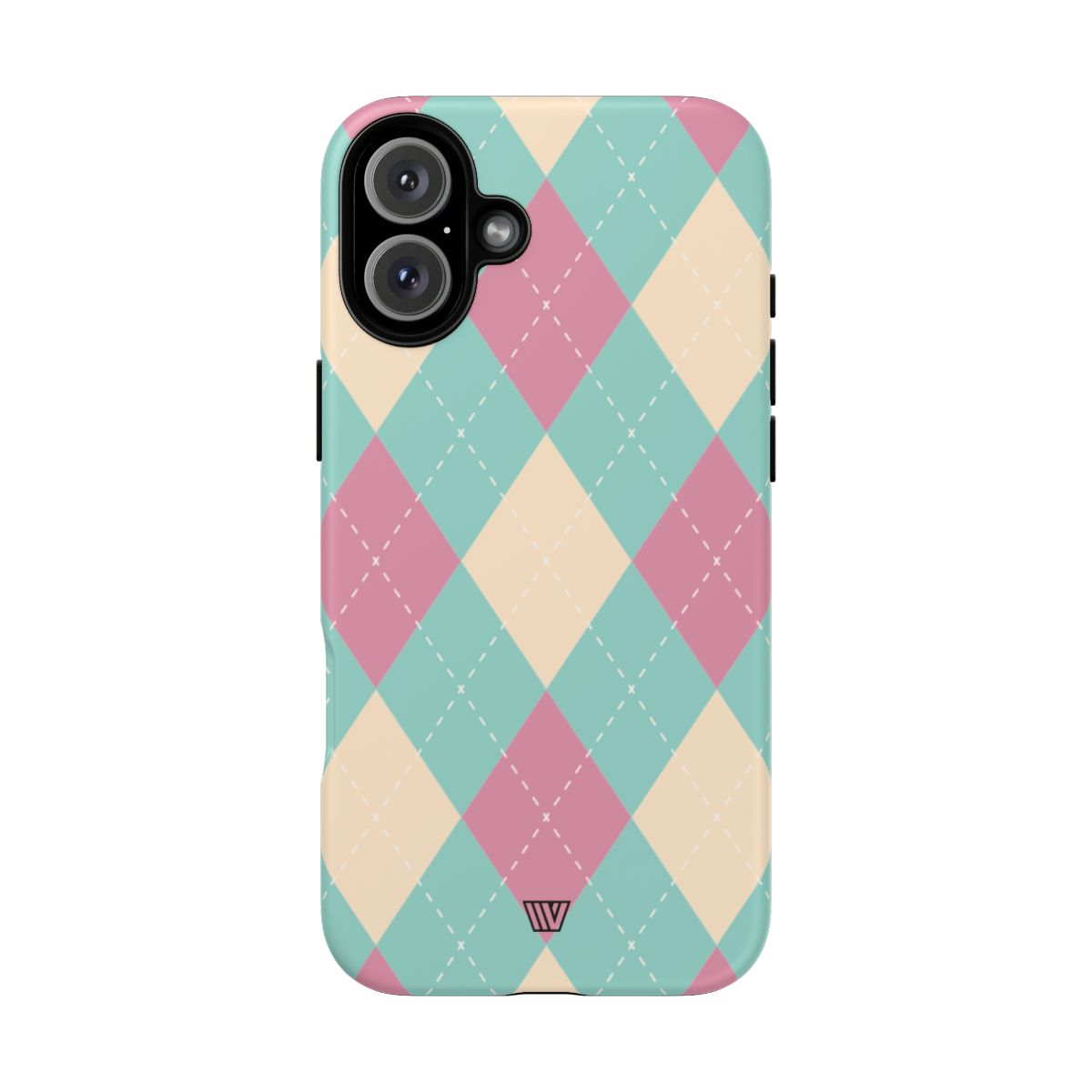 Blue Pink Beige Argyle Tough Phone Case – iPhone 16 Plus, Matte