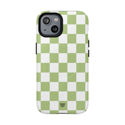 PALE OLIVE WHITE CHECKERBOARD | MagSafe Tough iPhone Case