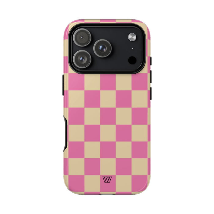 Pink Tan Checkerboard Tough Phone Case – iPhone 18 Pro, Glossy