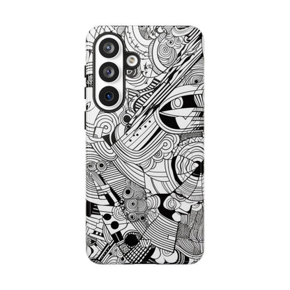 B&W Abstract Doodle Tough Phone Case – Samsung Galaxy S26 Plus, Glossy