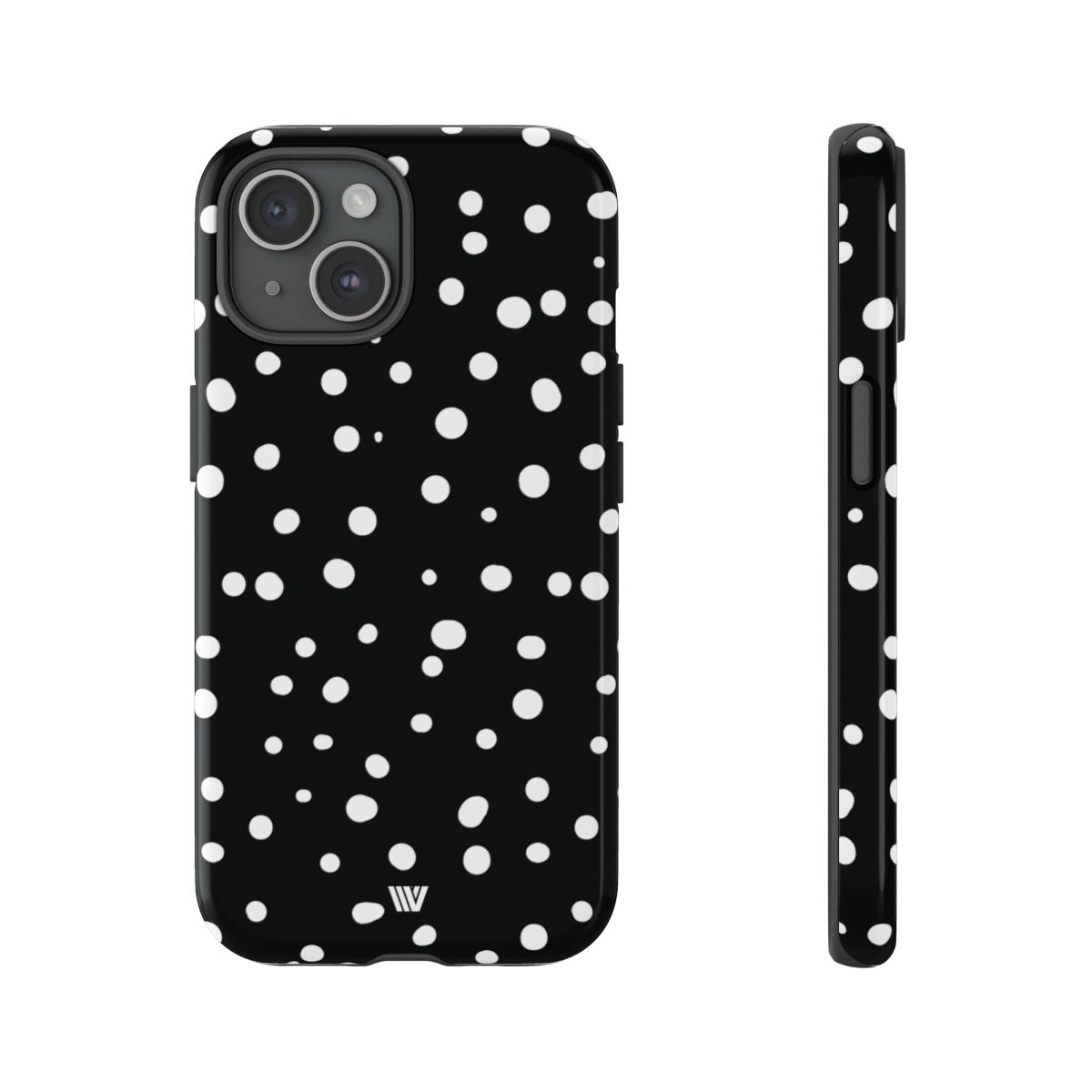 Black and White Dots Tough Phone Case – iPhone 15, Glossy