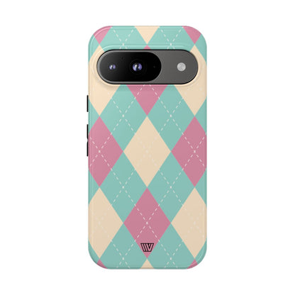 Blue Pink Beige Argyle Tough Phone Case – Google Pixel 9, Glossy