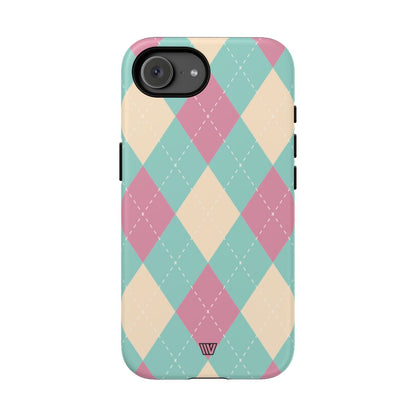 Blue Pink Beige Argyle Tough Phone Case – iPhone 17e, Matte