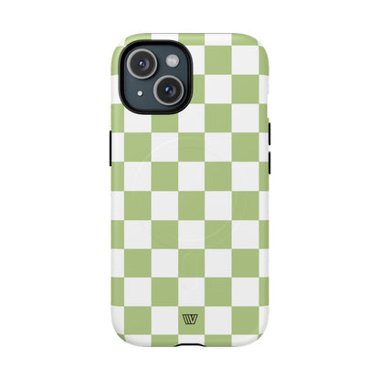 PALE OLIVE WHITE CHECKERBOARD | MagSafe Tough iPhone Case
