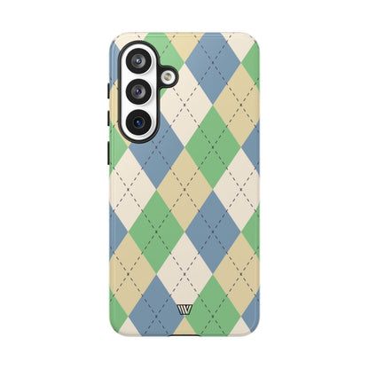 Green Blue Beige Argyle Tough Phone Case – Samsung Galaxy S26 Plus, Glossy