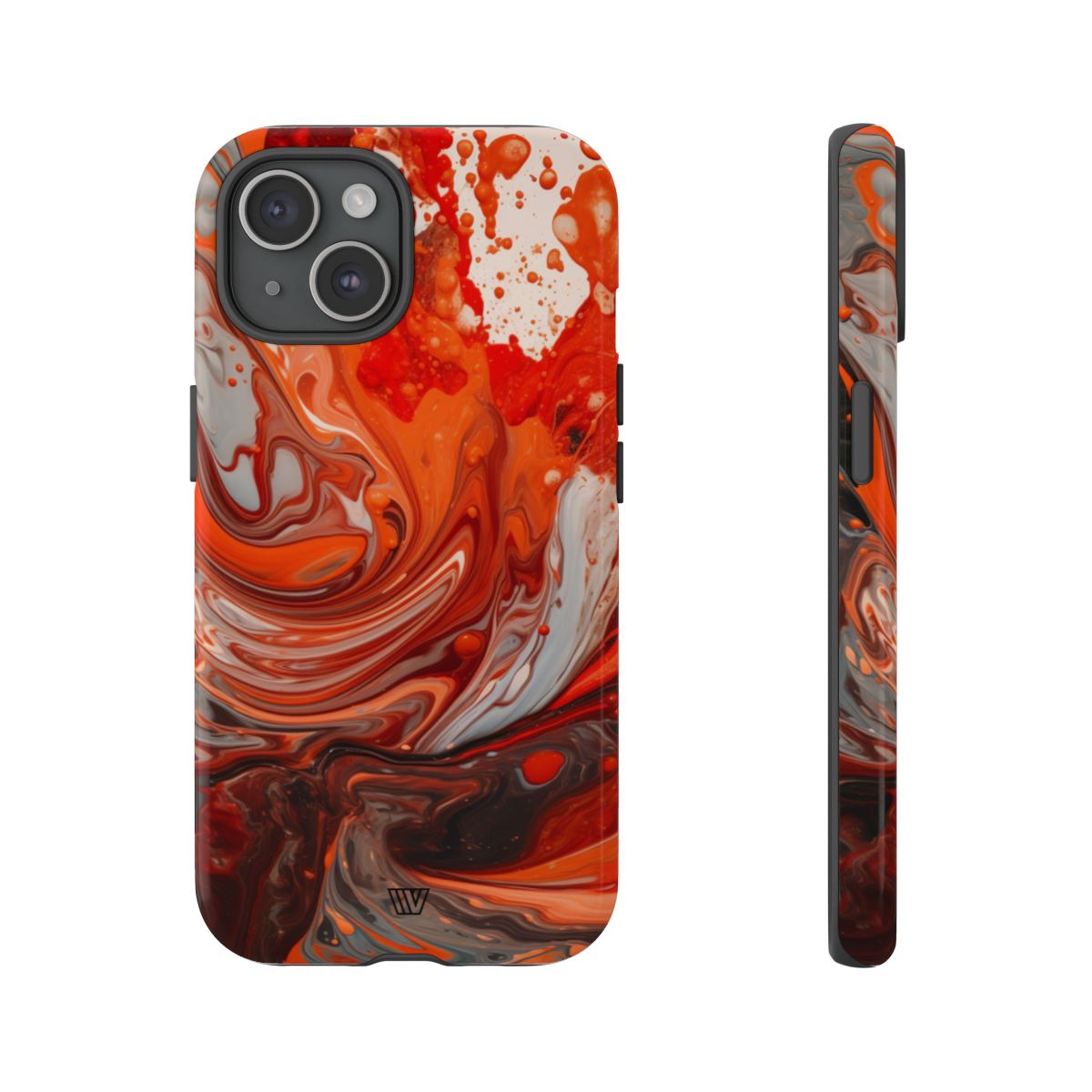 White Fire Paint Swirl Tough Phone Case – iPhone 15, Glossy