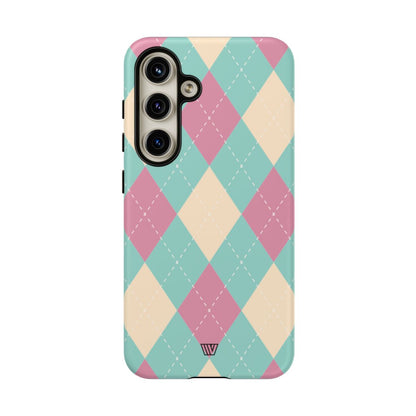Blue Pink Beige Argyle Tough Phone Case – Samsung Galaxy S24, Matte