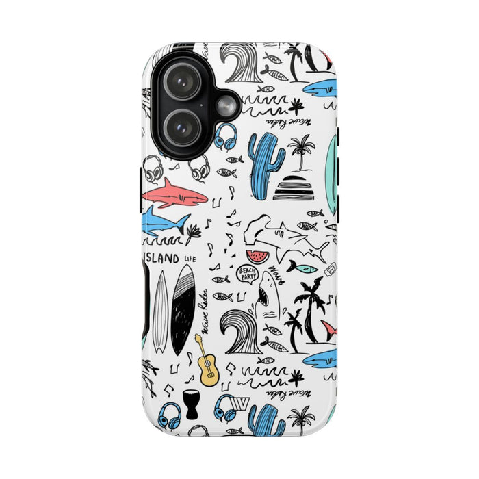 Doodle Beach Party Tough Phone Case – iPhone 17, Glossy