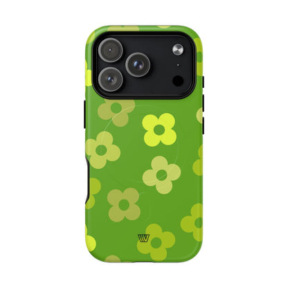 Green Retro Flowers MagSafe Tough iPhone Case – iPhone 18 Pro, Matte