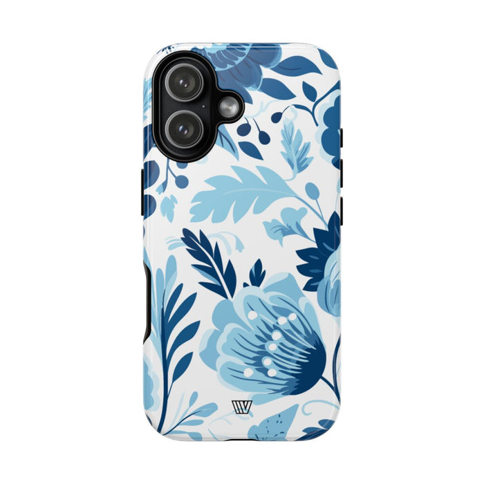 Blue White Flowers Tough Phone Case – iPhone 17, Glossy