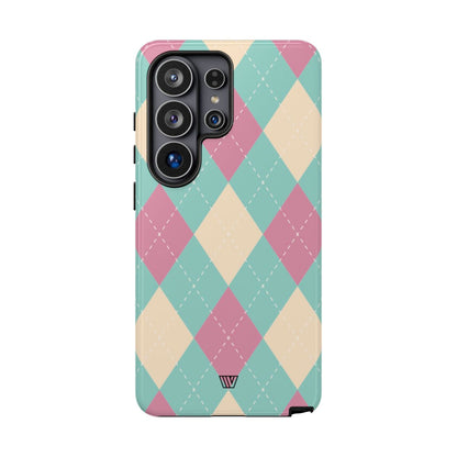 Blue Pink Beige Argyle Tough Phone Case – Samsung Galaxy S26 Ultra, Glossy