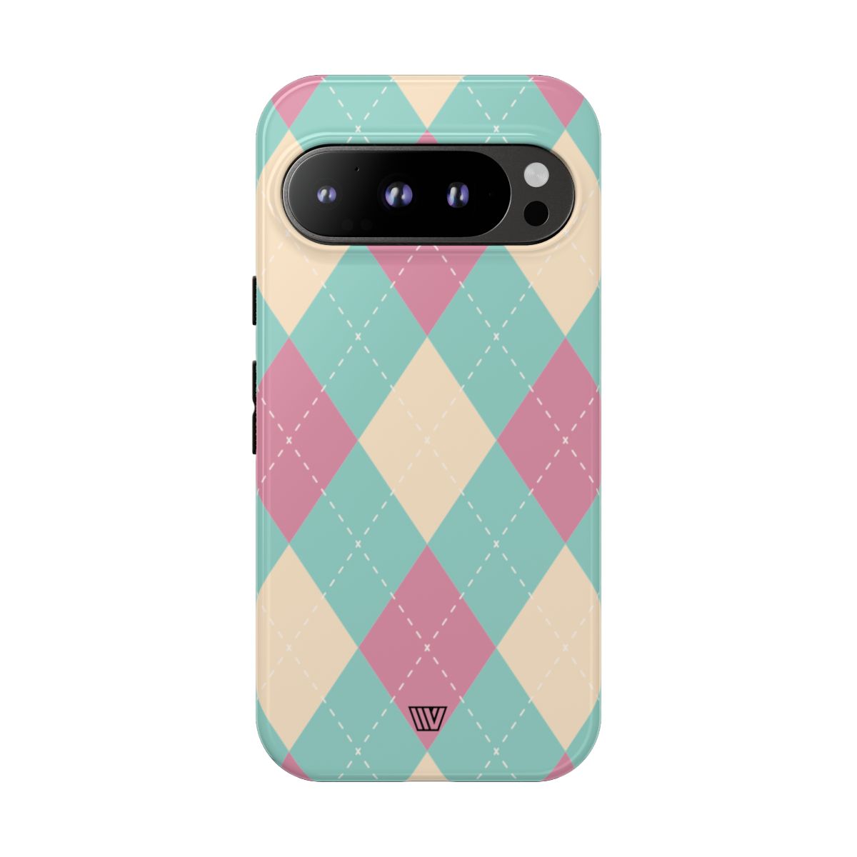 Blue Pink Beige Argyle Tough Phone Case – Google Pixel 9 Pro, Glossy