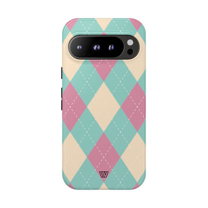 Blue Pink Beige Argyle Tough Phone Case – Google Pixel 9 Pro, Glossy