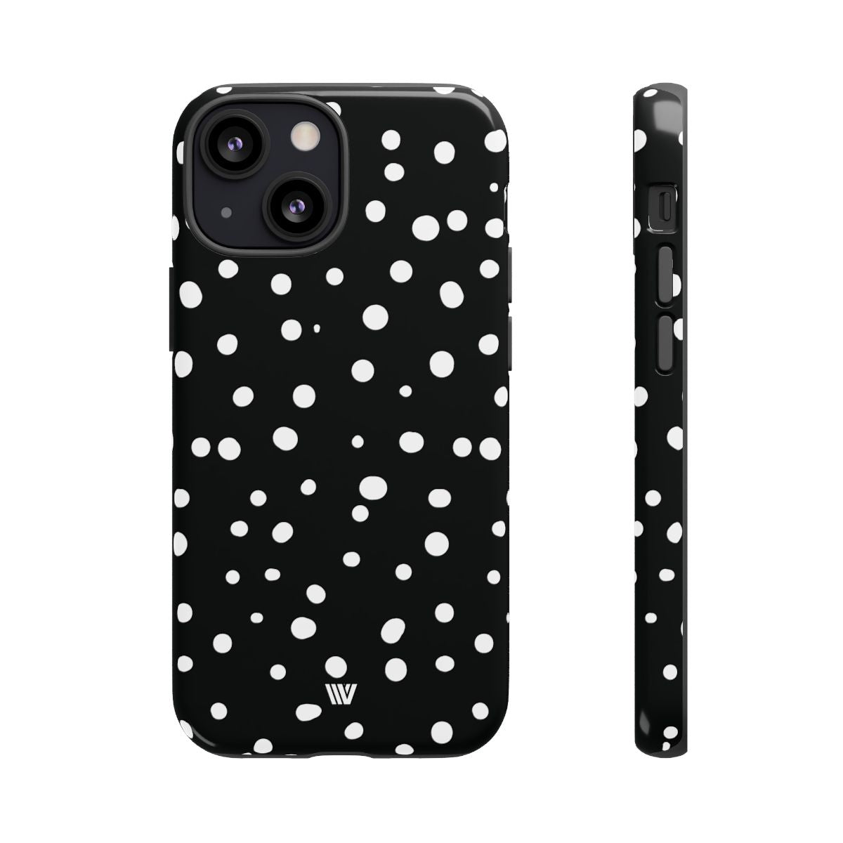 Black and White Dots Tough Phone Case – iPhone 13 Mini, Glossy