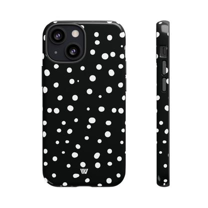 Black and White Dots Tough Phone Case – iPhone 13 Mini, Glossy
