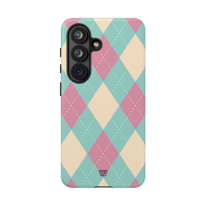Blue Pink Beige Argyle Tough Phone Case – Samsung Galaxy S26, Matte
