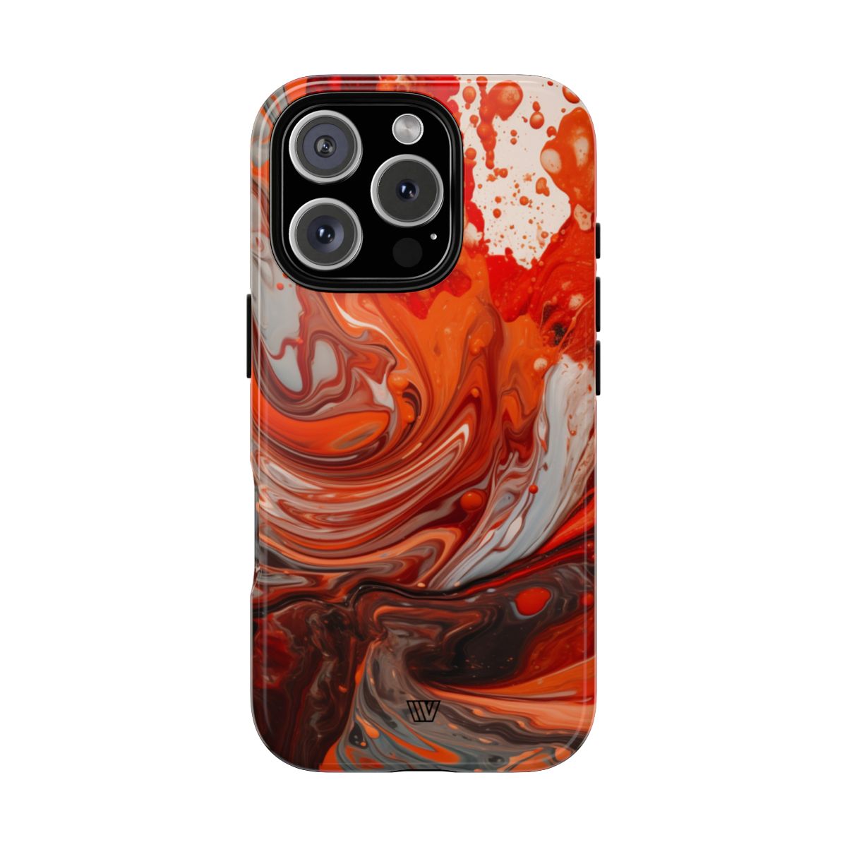 White Fire Paint Swirl Tough Phone Case – iPhone 16 Pro, Glossy