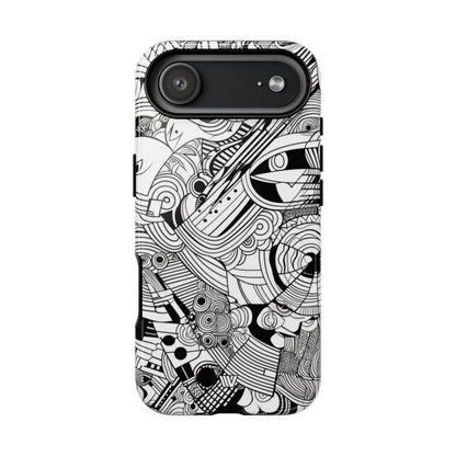 B&W Abstract Doodle Tough Phone Case – iPhone 17 Air, Glossy