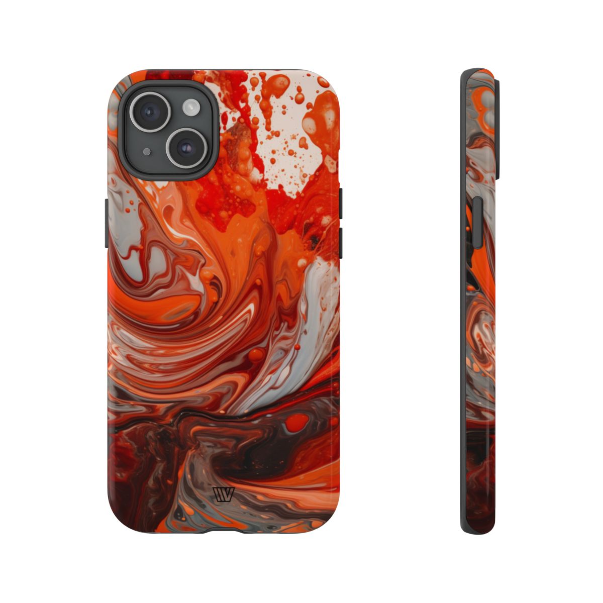 White Fire Paint Swirl Tough Phone Case – iPhone 15 Plus, Glossy