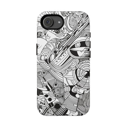B&W Abstract Doodle Tough Phone Case – iPhone 17e, Matte