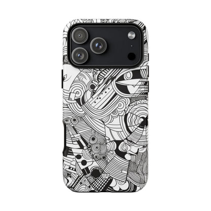 B&W Abstract Doodle Tough Phone Case – iPhone 18 Pro Max, Matte