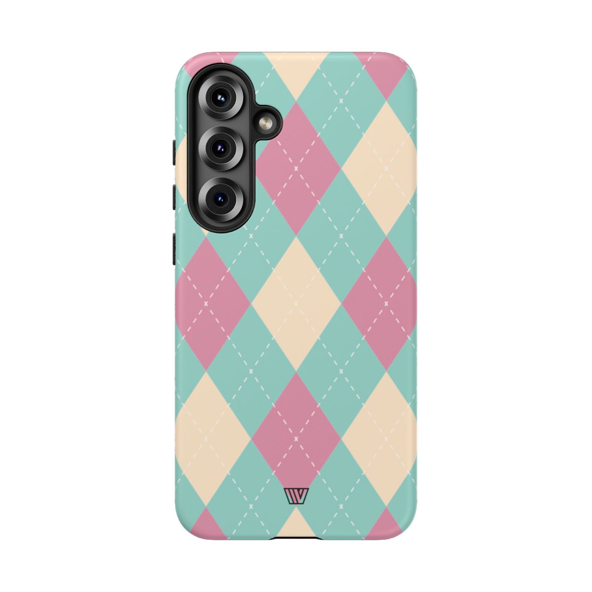 Blue Pink Beige Argyle Tough Phone Case – Samsung Galaxy S25 Plus, Matte
