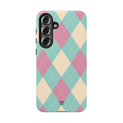 Blue Pink Beige Argyle Tough Phone Case – Samsung Galaxy S25 Plus, Matte