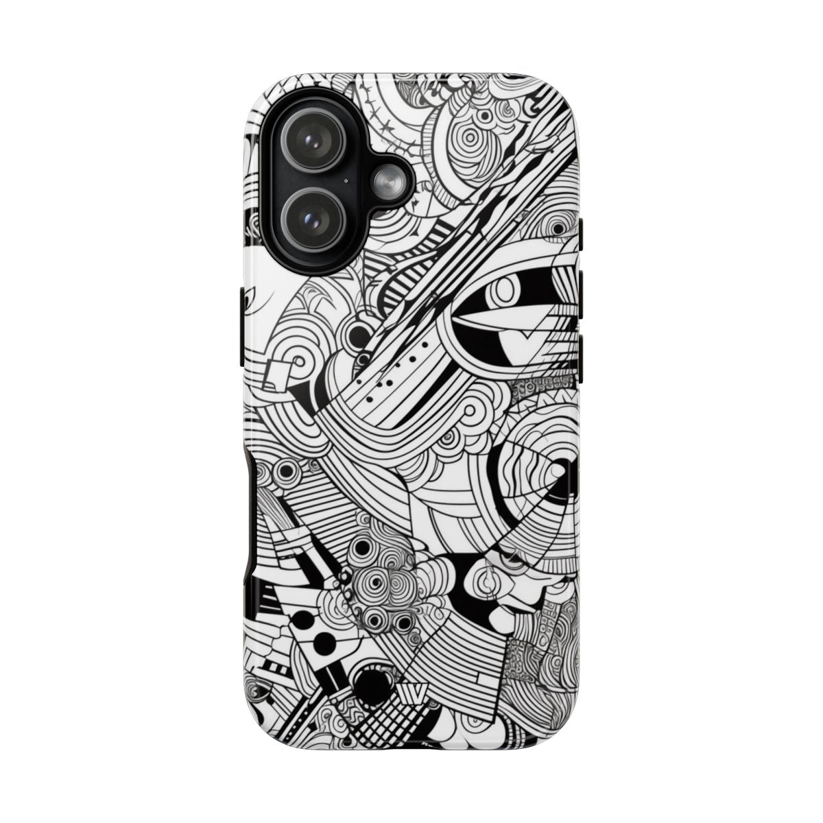 B&W Abstract Doodle Tough Phone Case – iPhone 17, Glossy
