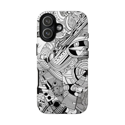 B&W Abstract Doodle Tough Phone Case – iPhone 17, Glossy