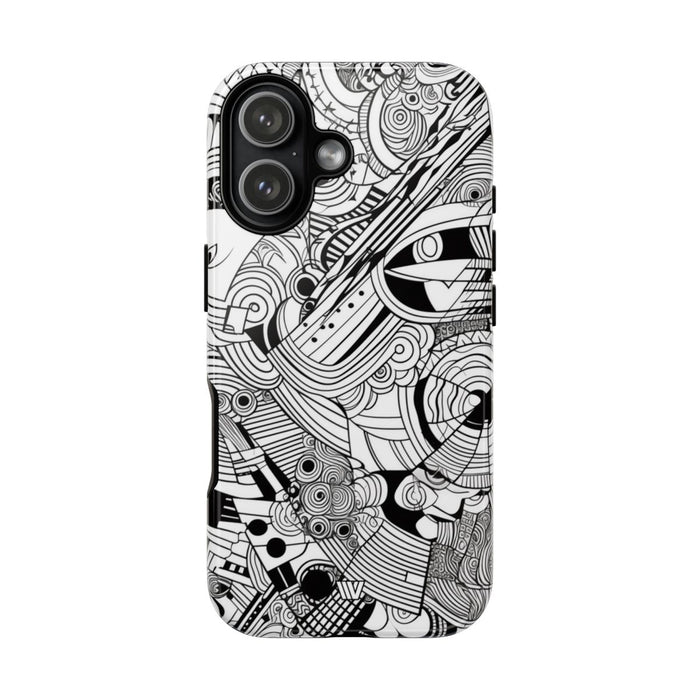 B&W Abstract Doodle Tough Phone Case – iPhone 17, Glossy