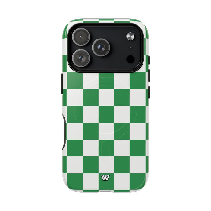 Green White Checkerboard MagSafe Tough iPhone Case – iPhone 18 Pro, Glossy