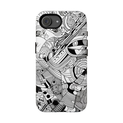 B&W Abstract Doodle Tough Phone Case – iPhone 16e, Glossy