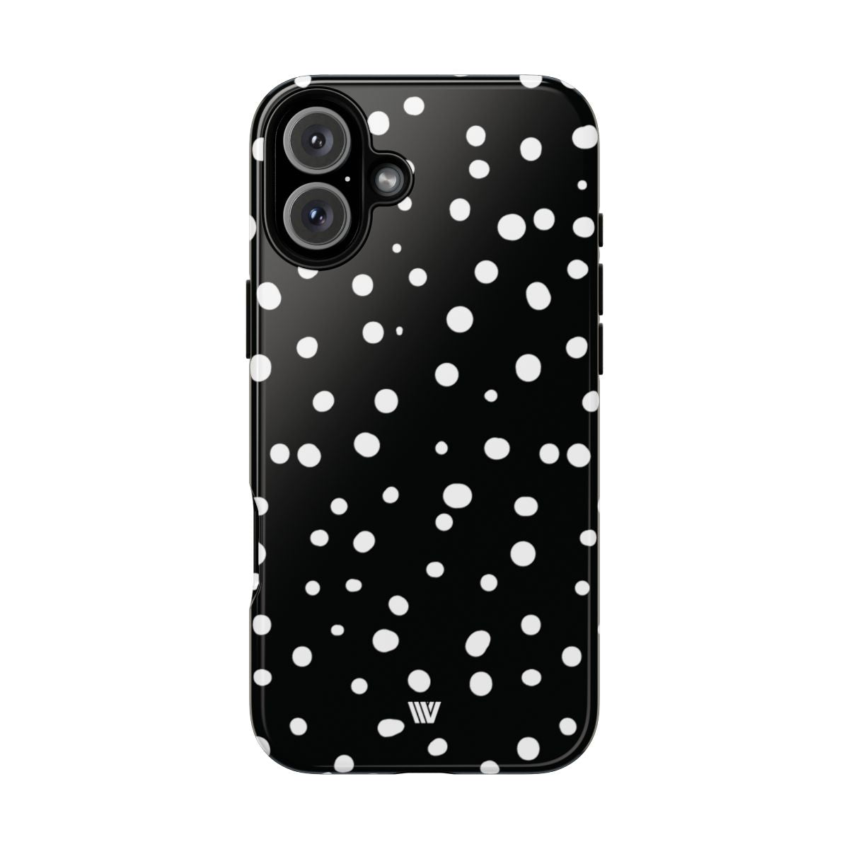 Black and White Dots Tough Phone Case – iPhone 16 Plus, Glossy