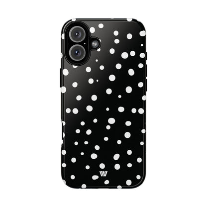 Black and White Dots Tough Phone Case – iPhone 16 Plus, Glossy