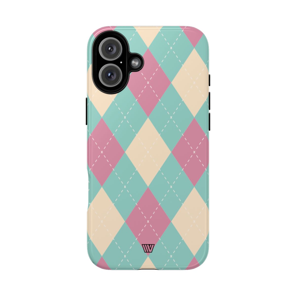 Blue Pink Beige Argyle Tough Phone Case – iPhone 16 Plus, Glossy