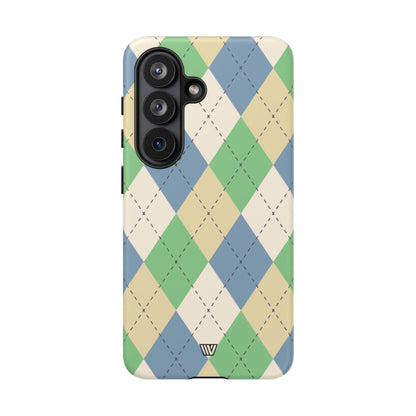 Green Blue Beige Argyle Tough Phone Case – Samsung Galaxy S26, Matte