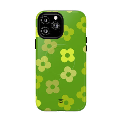 Green Retro Flowers MagSafe Tough iPhone Case – iPhone 13 Pro Max, Glossy