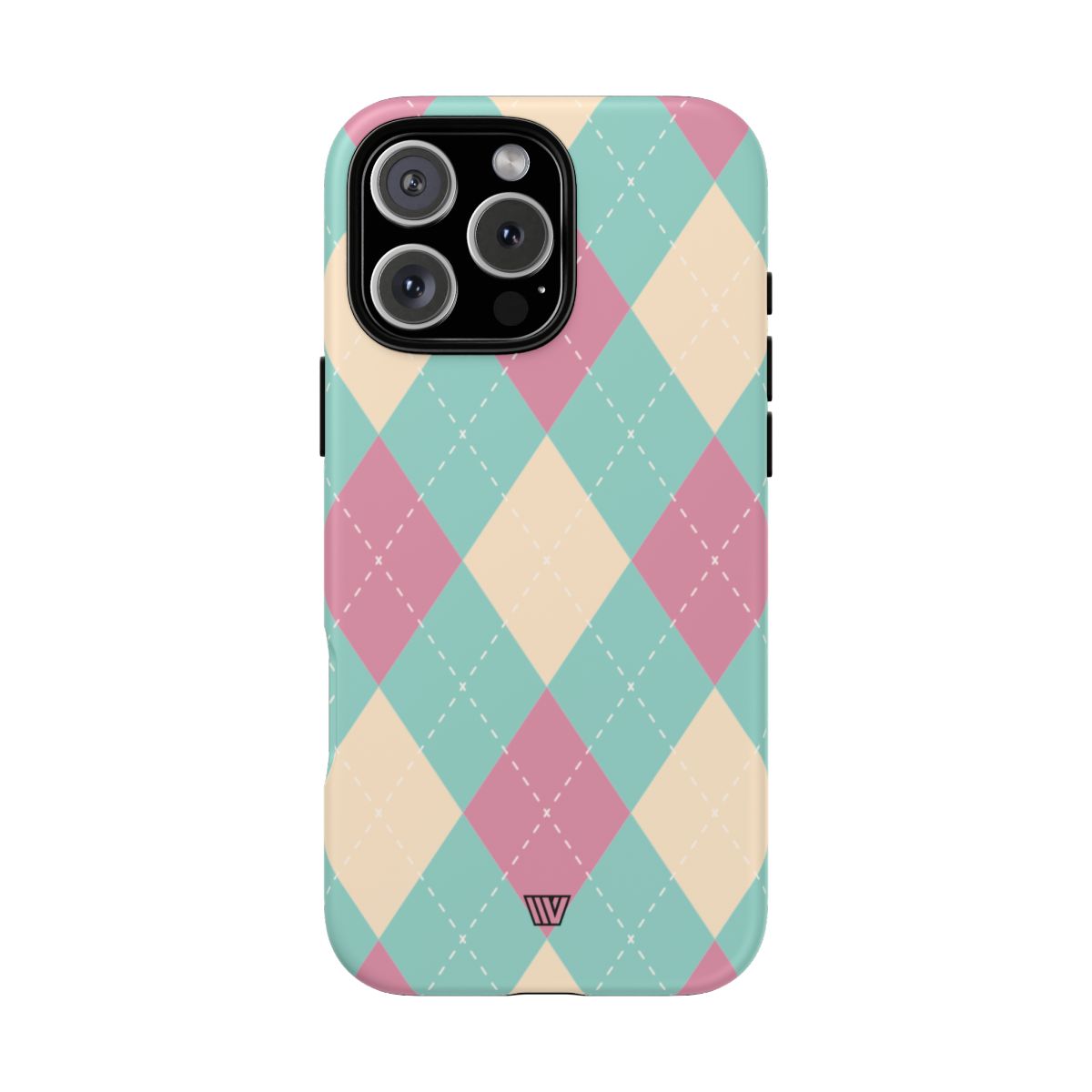 Blue Pink Beige Argyle Tough Phone Case – iPhone 16 Pro Max, Matte