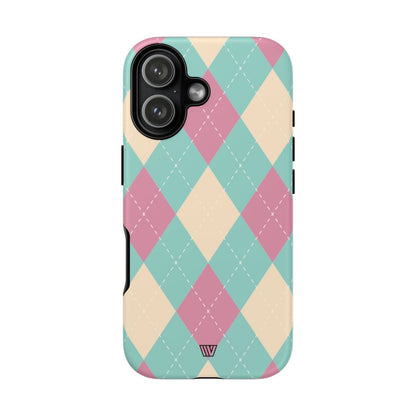 Blue Pink Beige Argyle Tough Phone Case – iPhone 17, Matte